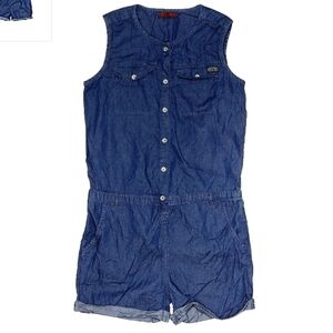 7 For All Mankind Medium Wash Blue Denim Chambray Romper Girl's XL Sleeveless